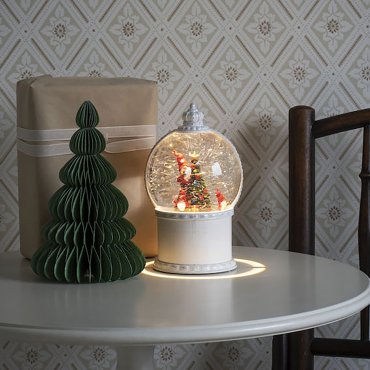 Konstsmide Christmas lights - lanterne de neige avec 4 Pères Noël à piles - Ø 12,5 x 21 cm - blanc antique