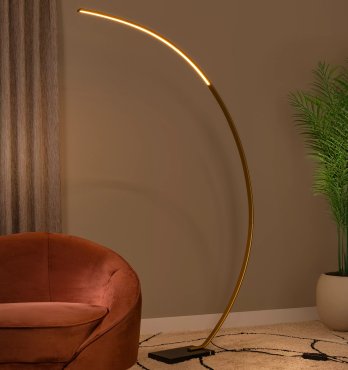 Lucide Curve - lampadaire - 140,4 x 22 x 192 cm - 15W LED avec fonction dimmer incluse - noir et laiton