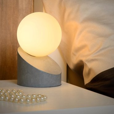 Lucide Len - lampe à poser - 16 cm - gris et opale