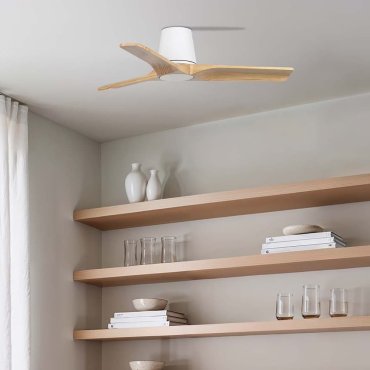 Faro Heywood Tub S - ventilateur de plafond - Ø 90 cm - blanc mat et pino