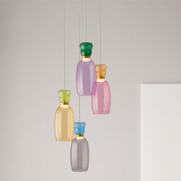 Nova Luce Pluma - lampe suspendue - Ø 42 x 150 cm - 36W LED inclus - or, jaspe brillant, violet, jaune, rose, vert clair, bleu clair et verre cyan
