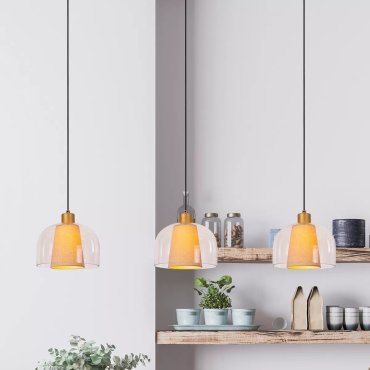 Lucide Gunhild 3L - lampe suspendue - 122 x 24 x 146,6 cm - beige/or/transparent