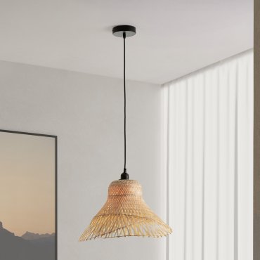 Nova Luce Aura - lampe suspendue - Ø 45 x 150 cm - rotin et noir sablé