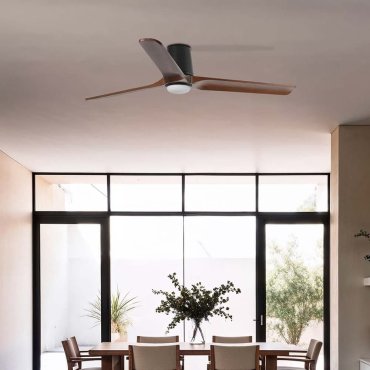 Faro Heywood Tub L - ventilateur de plafond avec lumière - Ø 132 - noir mat et noyer