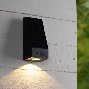 Lucide Irwin - Applique d'extérieur avec capteur solaire jour/nuit - 8,1 x 8 x 18 cm - 2W LED dimmable inclus - IP54 - noir