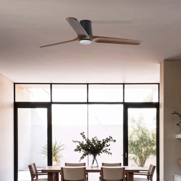 Faro Heywood Tub L - ventilateur de plafond avec lumière - Ø 132 - noir mat et noyer