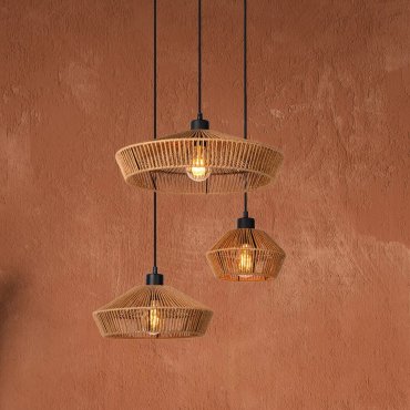 Lucide Yunkai - lampe suspendue - Ø 60 x 145 cm - bois