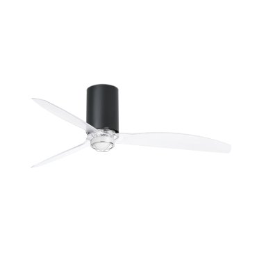 Faro Mini Tube - ventilateur de plafond avec lumière et télécommande - Ø 128 cm - 17W LED inclus - noir mat et transparent