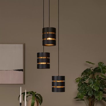 Lucide Rosas - lampe suspendue 3L - Ø 43 x 165 cm - noir et laiton