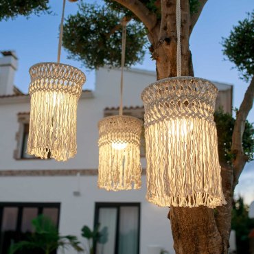 New Garden Mykonos Hang - lampe suspendue avec source lumineuse rechargeable et télécommande - Ø30 x 340 cm - 8,5 LED inclus - IP54 - coton