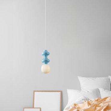 Nova Luce Clio - lampe suspendue - Ø 18 x 215 cm - bleu, blanc et verre opale