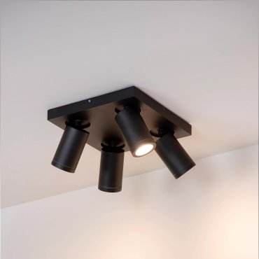 Lucide Taylor - spot en saillie 4L - 24 x 24 x 12,5 cm - 4 x 5W LED dimmable inclus - dim to warm - IP44 - noir