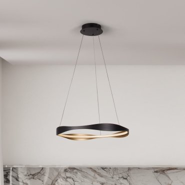 Nova Luce Dobi - lampe suspendue - Ø 60 x 120 cm - 32W dimmable LED inclus - noir sablé et or