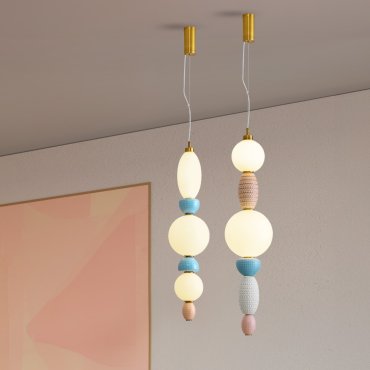 Nova Luce Obrie - lampe suspendue - Ø 20 x 215 cm - 27W LED inclus - laiton doré, orange et bleu