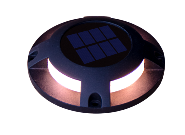 Century Italia Step Solar - projecteur de sol solaire avec capteur jour/nuit - Ø12 x 2,6 cm - 0,04W LED inclus - IP67 - noir - 3000K