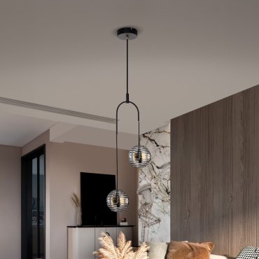 Nova Luce Las - lampe suspendue - Ø 31 x 210 cm - 20W LED inclus - noir sablé, or et gris fumé