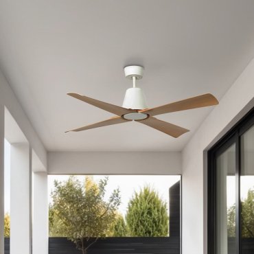 Faro Typhoon - ventilateur de plafond avec lumière et télécommande - Ø 127 cm - 19W LED inclus - IP44 - blanc et érable