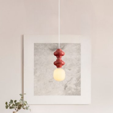 Nova Luce Clio - lampe suspendue - Ø 18 x 215 cm - rouge, blanc et verre opale