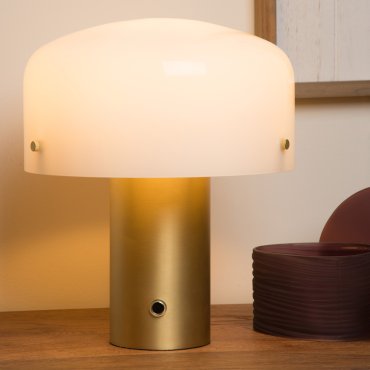 Lucide Timon - lampe à poser - Ø 27 x 35 cm - 3 niveaux de gradation - or mat et opale
