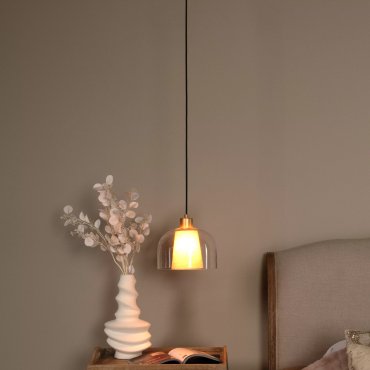 Lucide Gunhild - lampe suspendue - Ø 24 x 146,6 cm - beige/or/transparent