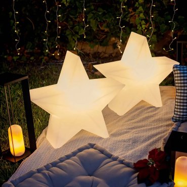 New Garden Nova 60 Christmas Star - lampe de sol rechargeable à énergie solaire avec télécommande - 62 x 57 x 25,6 cm - LED RGB 5W incl. - IP65 - blanc