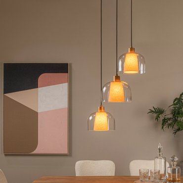 Lucide Gunhild 3L - lampe suspendue - Ø 46,5 x 186,6 cm - beige/or/transparent