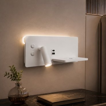 Artdelight WL Charge - Lampe de lecture avec interrupteur, station de recharge sans fil et port USB - 8 x 30 x 12 cm - LED 3W + 3W inclus - blanc