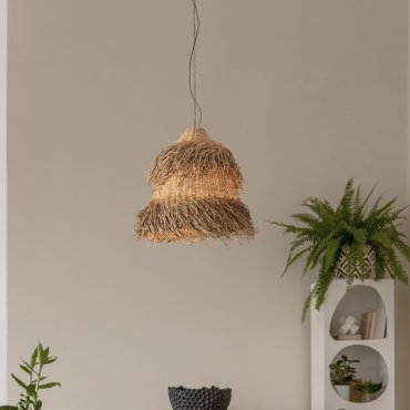 Nova Luce Hay - lampe suspendue - Ø 80 x 200 cm - joncs de mer naturel et noir