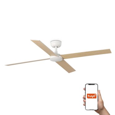 Faro Rudder L 4 Tuya Smart - ventilateur de plafond - Ø 132 cm - blanc mat et frêne