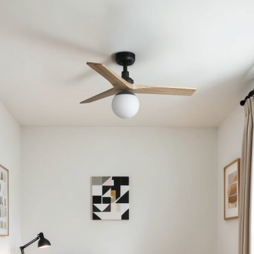 Faro Klim S - ventilateur de plafond avec lumière - Ø 92,5 cm - noir mat et pin
