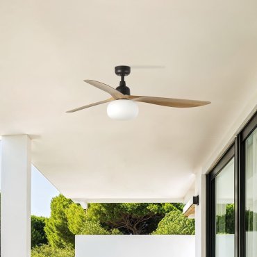 Faro Outwood L - ventilateur de plafond avec lumière - Ø 150 cm - IP44 - marron et bois chêne