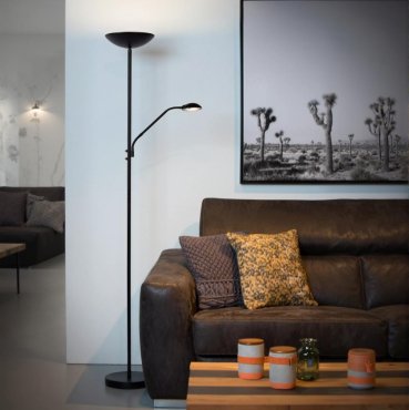 Lucide Zenith - lampadaire avec liseuse - 180 cm - 20W + 4W LED dimmable inclus - noir