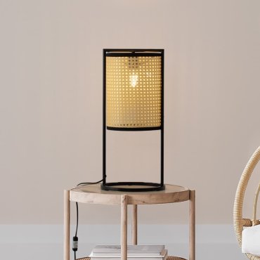 Nova Luce Erto - lampe de table - Ø 26 x 56 cm - noir sablé et rotin