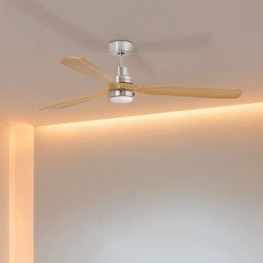 Faro Lantau L - ventilateur de plafond avec lumière - Ø 132 cm - nickel mat et pin