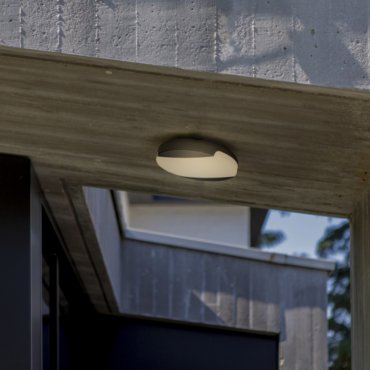Lutec Sweep - plafonnier extérieur - Ø 26 x 5,5 cm - 23,5W LED inclus - IP54 - gris foncé