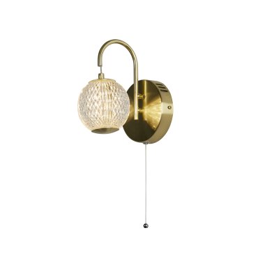 Searchlight Allure - applique murale avec interrupteur à tirette - 13 x 21 cm - 8W LED inclus - laiton satiné et transparent