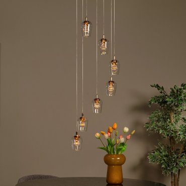 Lucide Berliane - lampe suspendue - Ø 39 x 164,5 cm - 7 x 3,8W LED dimmable inclus - transparent et doré