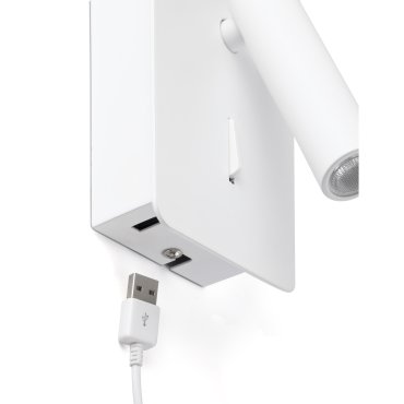 Faro Suau - applique murale avec interrupteur et port USB - 9,5 x 14 x 17 cm - 3W LED inclus - blanc mat