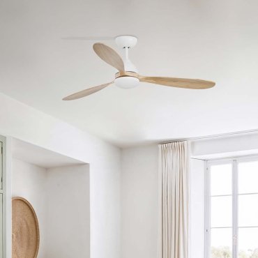 Faro Poros L - ventilateur de plafond avec lumière - Ø 132 cm - blanc mat et pin