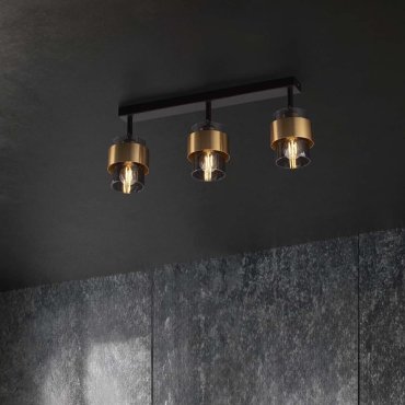 Nova Luce Sianna - plafonnier - 70 x 20 x 17 cm - verre fumé, noir sablé et laiton doré