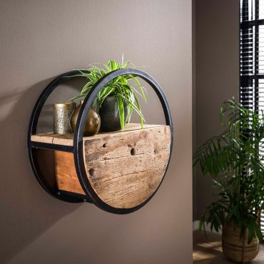 Vico circular - étagère murale avec tiroir -Ø 50 x 25 cm - bois dur