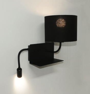 Artdelight Logan - applique murale avec liseuse orientée à gauche - 22 x 15 x 20 cm - E27 + 3W LED inclus noir