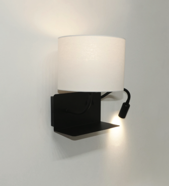 Artdelight Logan - applique murale avec liseuse orientée à droite - 22 x 15 x 20 cm - E27 + 3W LED inclus noir