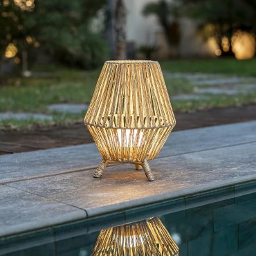 New Garden Sisine - lampe de table avec source lumineuse rechargeable et télécommande - Ø 25,5 x 32,5 cm - 9W dimmable LED inclus - IP54 - marron