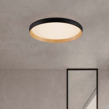 Nova Luce Vomos - plafonnier - Ø 40 x 7 cm - 36W dimmable LED inclus - noir sablé et bois