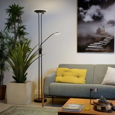 Lucide Champion - lampadaire - Ø 25,4 x 180 cm - 20W + 4W LED dimmable inclus - noir
