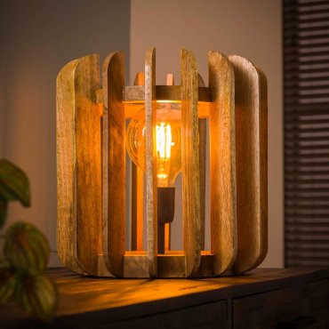 MODÈLE D’EXPOSITION - Vico Stripes - lampe à poser - 35 x 35 x 35 cm - bois de manguier
