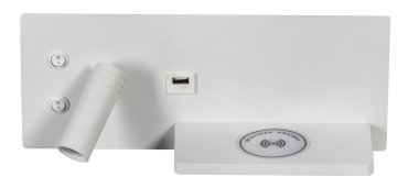 ETH Nighty Left - applique murale avec double interrupteur et charge USB et sans fil - 30 x 3 x 12 cm - LED 7W inclus - blanc