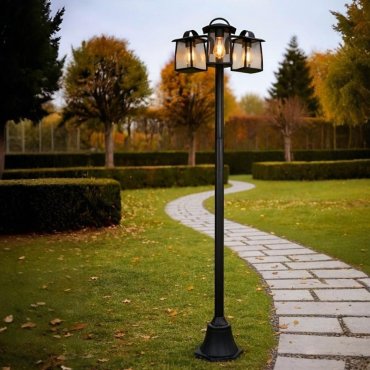 Lutec Kelsey - lampadaire - 47 x 47 x 195 cm - IP44 - verre transparent - noir
