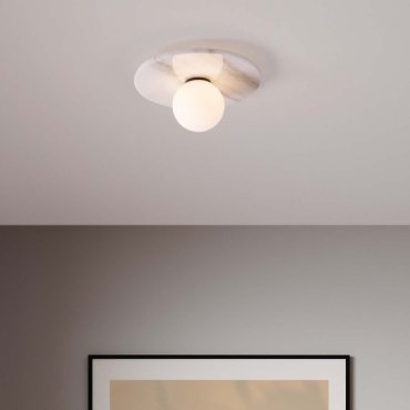 Nova Luce Idor - plafonnier - Ø 30 x 15,5 cm - marbre blanc et verre opale